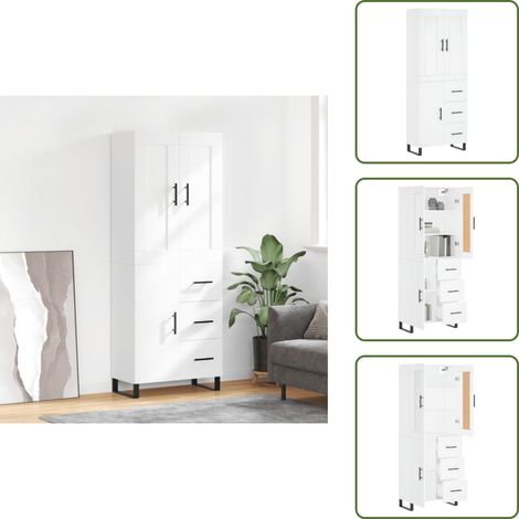 The Living Store Buffet haut Blanc 69,5x34x180 cm Bois d'ingénierie - Buffet élégant (1/5)