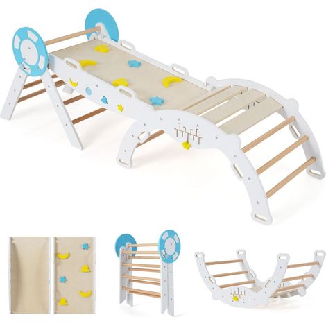 Ensemble d'escalade 7 en 1 pour enfants dimensions 190 x 55 x 57 cm sécurité accrue ambiance nautique en bois blanc