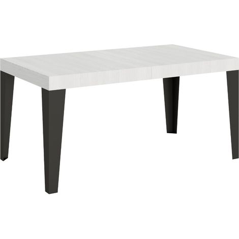 Table à manger extensible Flavio 160 à 264 cm 2 rallonges fines 4 pieds-Blanc-4 pieds-2 rallonges fines-160 à 264 cm (1/5)
