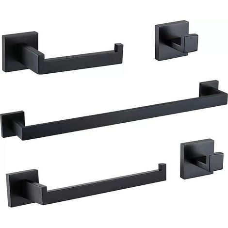 Juego de 5 accesorios de baño de acero inoxidable brillante, soporte para papel higiénico, gancho para bata, montaje en pared, acabado pulido. (1/4)