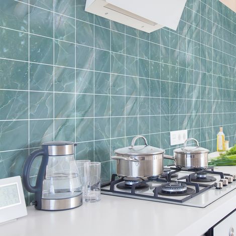 Sticker Mural Carrelage adhésif Cuisine Salle de Bain - 60 STICKERS CARREAUX DE CIMENT MABRE BLEU DE OFRADIA - 60stickers20x20cm (1/5)