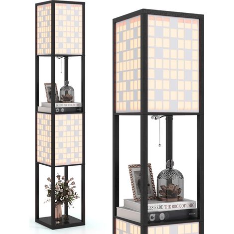 Lampadaire Étagère 160 CM, Lampadaire Salon sur Pied Moderne, Abat-jour Motif à Carreaux, Ampoule E27, Lampe sur Pied pour Salon Chambre Bureau (1/5)