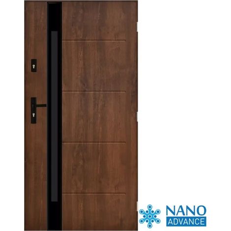 Porte d'entrée DORADE 80 cm 72 mm en acier inoxydable en 3 couleurs - Couleur: Noyer - Poignée et serrure : Sans - Poussant: Gauche