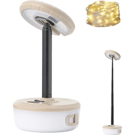 Luci decorative da esterno, lampada a LED telescopica per tenda, ricaricabile e salvaspazio, luminosità regolabile, design resistente alle intemperie (bianco caldo, 3 metri), campeggio, feste, barbecu (1/5)