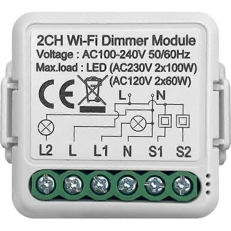 Module variateur intelligent Tuya Wifi 10A, compatible avec Google Home et IA, contrôle bidirectionnel, 2 boutons (1/5)