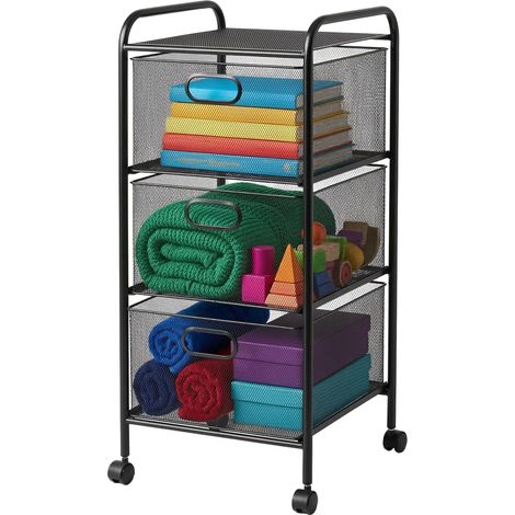 Relaxdays Rollwagen, 3 Schubladen, Metall, HxBxT: 63 x 33 x 31,5 cm, 4 Rollen, Küche, Bad, Beistellwagen, schwarz