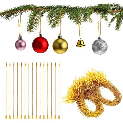 200 ganchos para adornos navideños con cierres y cordones dorados para colgar decoraciones en el árbol de Navidad. (1/5)