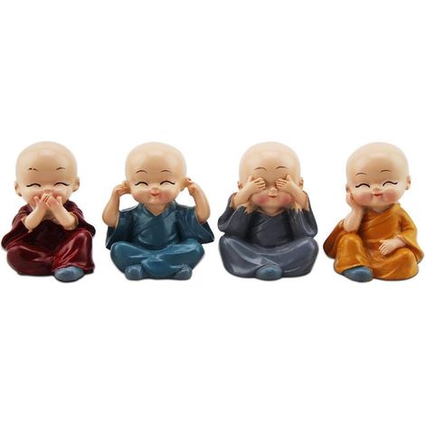 Blue Dream 4-teiliges Set niedlicher Mönchsfiguren, kleine Statue des Widerstands