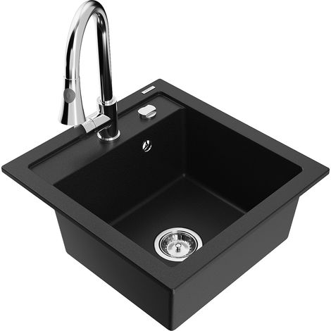 Mexen Vito Granitspüle 1-beckig mit Küchenarmatur Elia, schwarz - 6503-77-670101-00 (1/5)