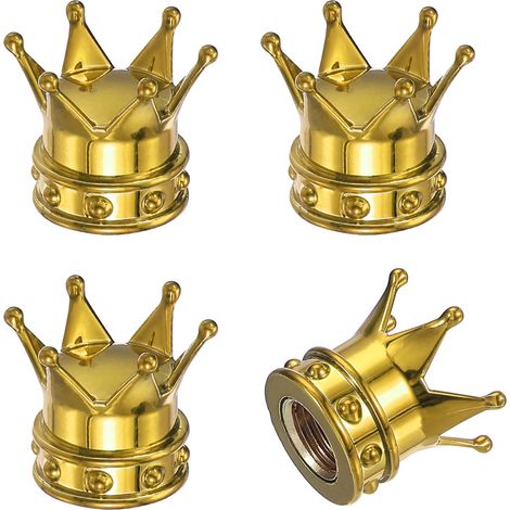 Bouchons de valve de pneu Crown, paquet de 4, avec joints toriques, taille universelle pour vélos, SUV et autres véhicules, couleur or. (1/5)