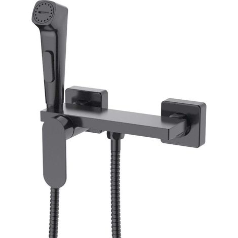 Aqualine - Rubinetto da bidet a parete, con doccetta, con ripiano, color gun metal TJ042GM (1/2)
