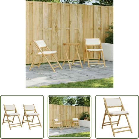 Chaise en bambou - Chaises de bistro pliantes lot de 2 et coussins blanc crème (1/5)
