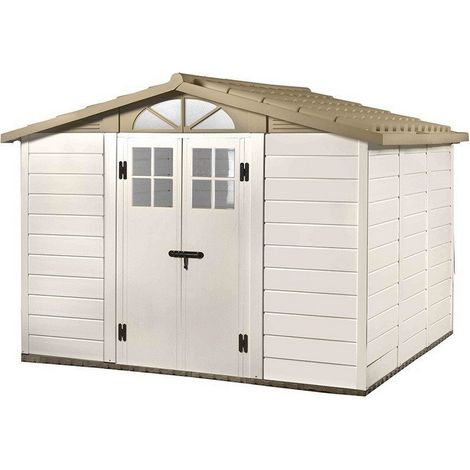 Habrita – Abri de jardin PVC 6,82 m² – Toit double pente – Structure en PVC anti-UV – Double porte verrouillable – Montage facile (1/10)