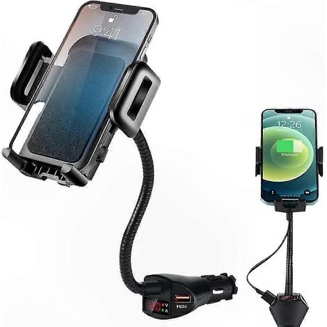 Universelle 3-in-1-Halterung: Smartphone-Halterung, Dual-USB-Ladegerät und Batteriespannungsmonitor für Fahrzeuge (1/5)