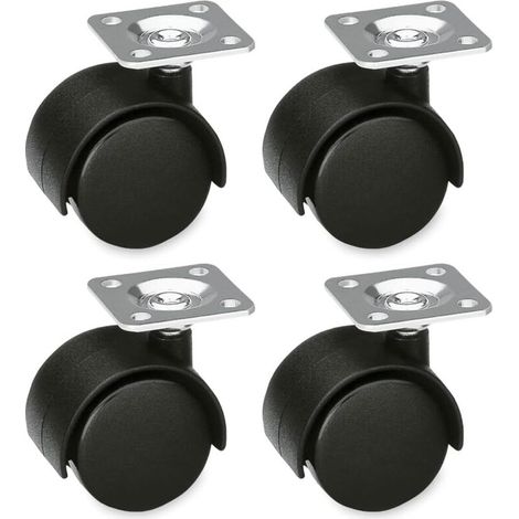 Lot de 4 Roulettes Meubles 39mm Nylon - 25kg/Roue Platine Acier pour Chaises Bureau & Tables Basses (1/5)