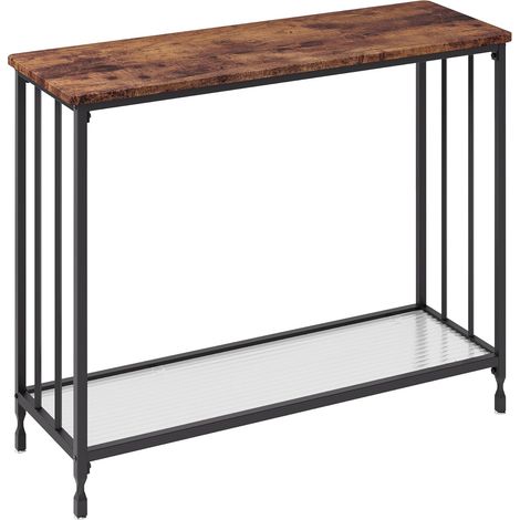Console Entree,Meuble DE Rangement, Console D'ENTREE-Marron 85X30X81cm,Table Console, Table d'Entrée Industrielle à 2 Niveaux- avec éTagèRe en Verre 85X31X80cm (1/5)