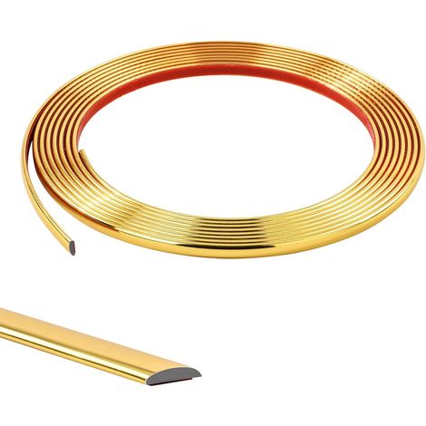 Moldura decorativa autoadhesiva de 5 m para papel tapiz, azulejos, espejos, paredes, techos y armarios. Tira de acabado de PVC, tira de calafateo y decoración de paredes, 8 mm de oro. (1/5)