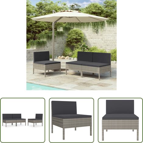 Gartensofa - Gartenstühle 3 Stk. mit Auflagen Poly Rattan Grau (1/5)