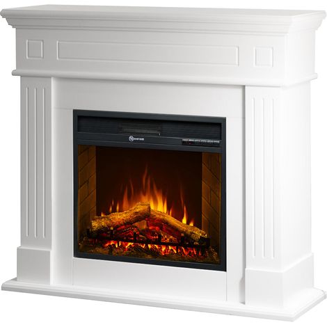 Camino elettrico caminetto da terra CAMBRIDGE in legno Bianco 110x25x95h