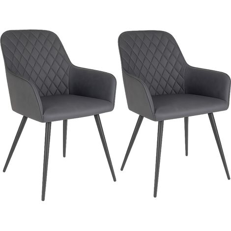 Lot de 2 fauteuils de salle à manger KARU – Simili cuir et pieds métal noir-Gris foncé (1/5)