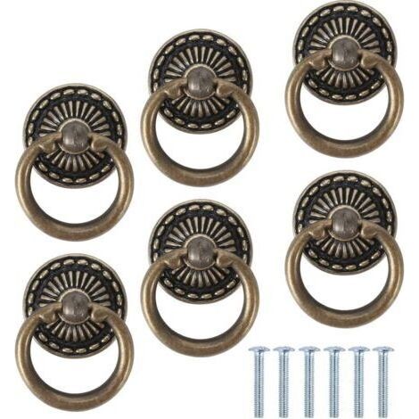Boutons et poignées de meubles, 6 pièces boutons de meubles anneau poignée de meuble boutons d'armoire vintage (1/5)