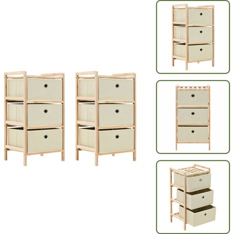 Étagères de rangement avec 3 paniers en tissu 2 pcs beige cèdre - Etagere De Rangement - Meuble Rangement - Rangement Tiroir - Commode Textile - Etageres Bois (1/5)