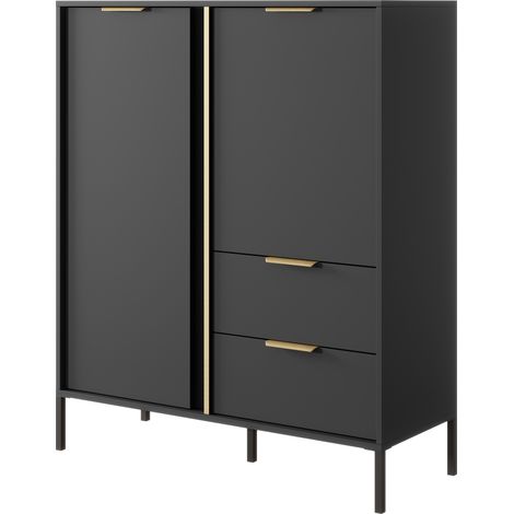 Credenza Hameno, Madia 2 Cassetti, 3 Ripiani, Apertura Battente, Scorrevole, 103x40x123h cm Nero Antracite