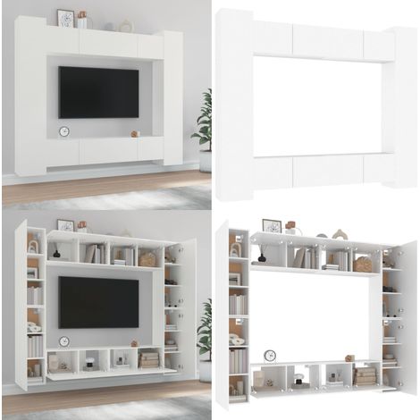 8-tlg. TV-Schrank-Set Weiß Holzwerkstoff - TV-Schrank - Holzwerkstoff Möbel - Wohnzimmer Dekoration - Wandmontage - Fernsehtisch - Home & Living (1/5)