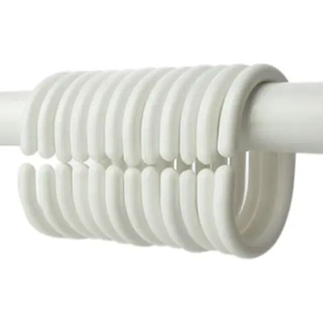 Paquet de 12 crochets de rideau de douche cintre en plastique anneau bain drapé boucle fermoir