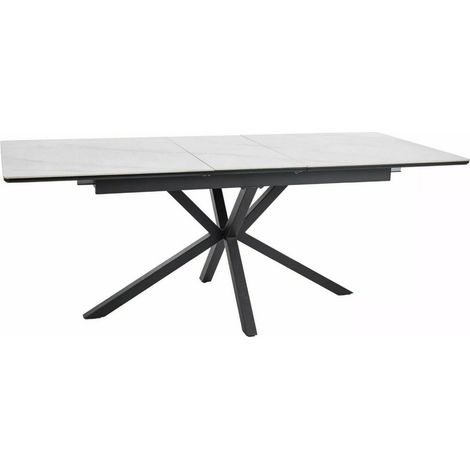 Table à manger extensible 160-200 cm en céramique aspect marbre blanc Tommy (1/5)