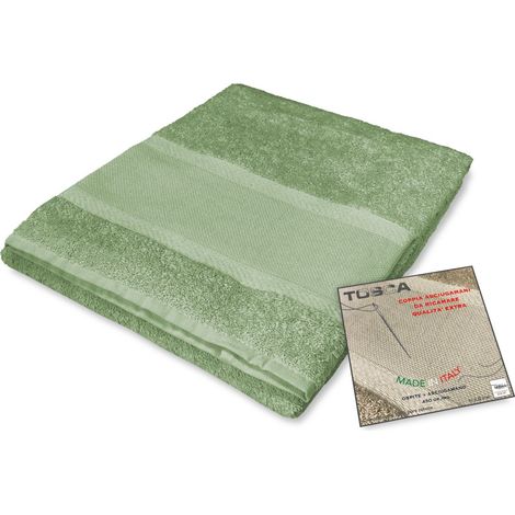 LOT DE 1 SERVIETTE de toilette + 1 SERVIETTE invité TOSCA en éponge et TOILE AÏDA à BRODER AU POINT DE CROIX Vert