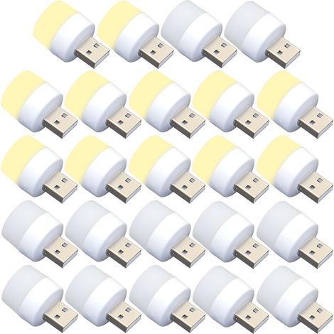 Lumières USB de nuit, mini ampoule LED, sans capteur de lumière, branchement, blanc chaud, compact, idéal pour la chambre, la salle de bain, la cuisine, la voiture (12 , blanc + 12 chaudes) (1/5)
