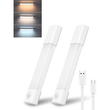 LED-Streifen für die Unterbauleuchte von Küchenschränken, kabellos wiederaufladbar, USB-C-Anschluss, Bewegungssensor, magnetische Befestigung, dimmbar, 3 Farbtemperaturen (20 cm, 2er-Pack) [Klasse C] (1/5)