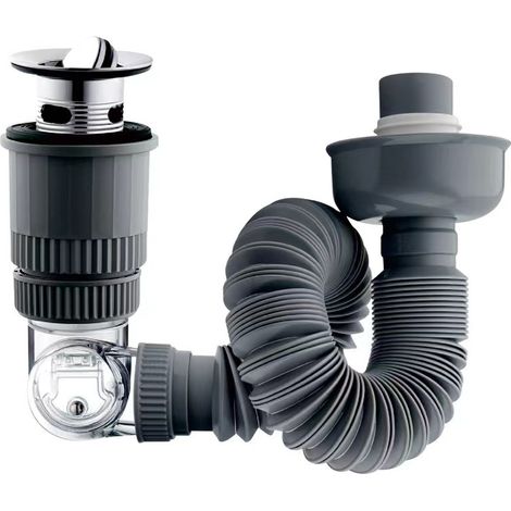 Waschbecken Abflussgarnitur, mit Teleskopisches Anti-Geruchs-Abflussrohr & Pop-Up Abflussstopfen, Flexibel um360°drehbar, um300–1000mm zu Verlängern, für Badezimmer und Küche