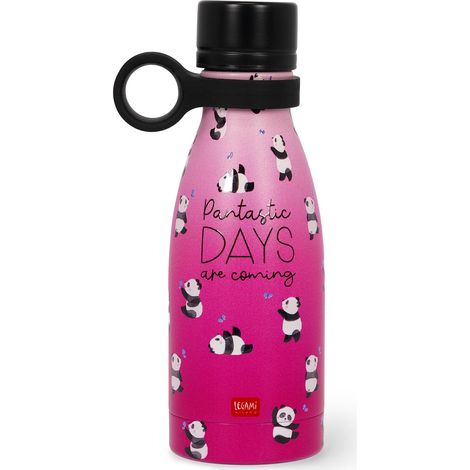 Legami - Vacuum Bottle Hot & Cold Mini, Borraccia Termica Leggera e Resistente, Chiusura Ermetica, Manico in Silicone Removibile, in Accaio Inox, capacità 300 ml, Tema Panda (1/4)