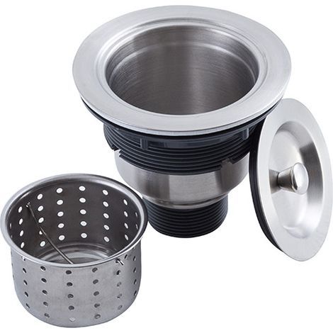 Kitchen sink drain assembly kit with kitchen sink drain basket, sink stopper and 304 stainless steel cover 3-1/2" (1/5)