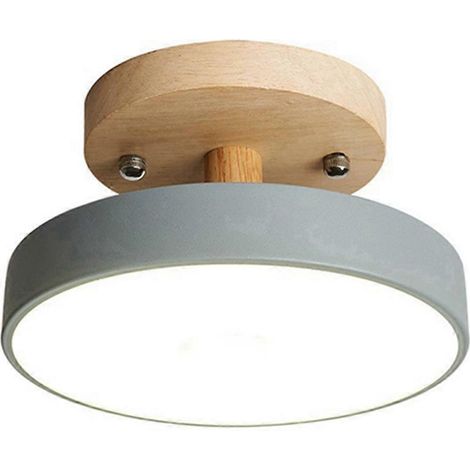 Plafonnier gris, LED moderne, style nordique, luminaire en bois, éclairage intérieur pour cuisine, salon et chambre. (1/5)
