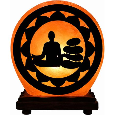Lampe ronde Zen en Sel de lHimalaya avec motif méditation
