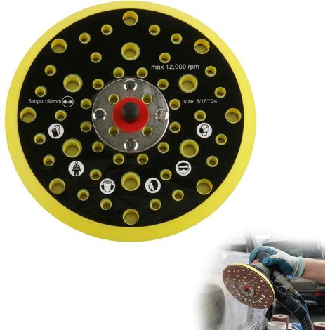 6 Pouces 52 Trous Plateau Ponceuse, 150mm Plateau de Ponçage Disque Meuleuse Compatible avec, 5/16 Pouces Base Disque de PonCage, Patin de Ponçage pour le Meulage de Polissage (1/5)