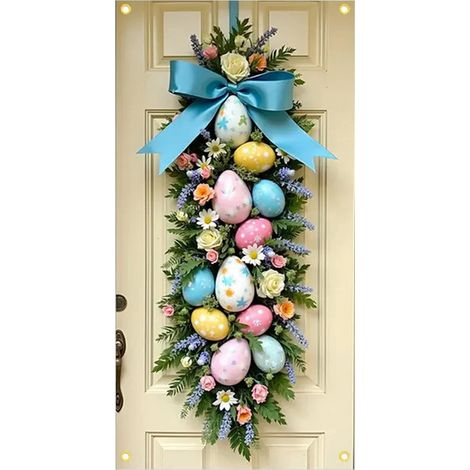 Guirlande De Porte De Pâques - Lapin Et Œufs - 180 x 90 Cm - Pour Intérieur Et Extérieur - Avec Trous Prépercés Et Corde - Lot Complet (1/5)