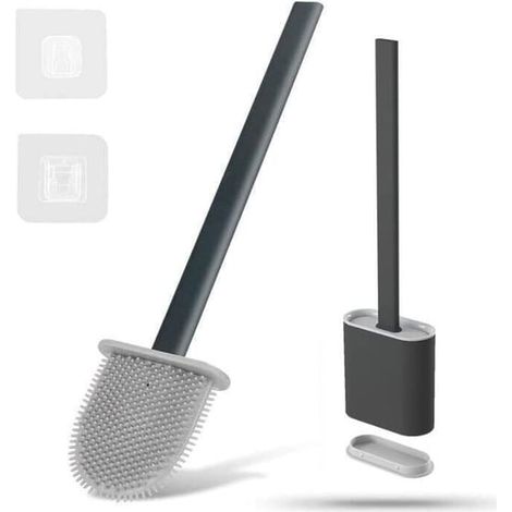 Scopino per WC, in silicone, con supporto a parete, design staccabile, facile da usare e pulire, TPR (nero) (1/4)