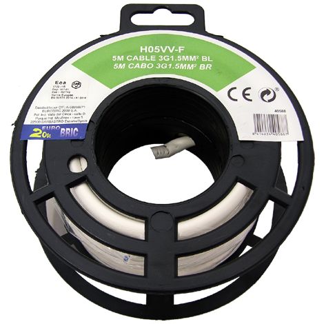5m cable manguera redonda H05VV-F  3G1,5mm² blanco