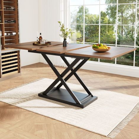 DESMIU Table de salle à manger extensible avec plateau télescopique et pieds croisés en métal, cuisine et salon (1/5)