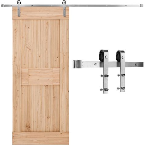 Kit Quincaillerie de Porte Grange Coulissante Simple, 244 cm, Rail Durable Rouleau J, Finition Nickel Brossé, 150 kg, pour Portes 1066,8-1219,2 mm Largeur 34,92-44,45 mm Épais, Porte Non Incluse (1/5)