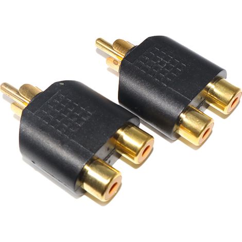 Gold-plated RCA 1 to 2 AV adapter, RCA male to 2 RCA female audio/video extension cable, conversion plug (1/4)