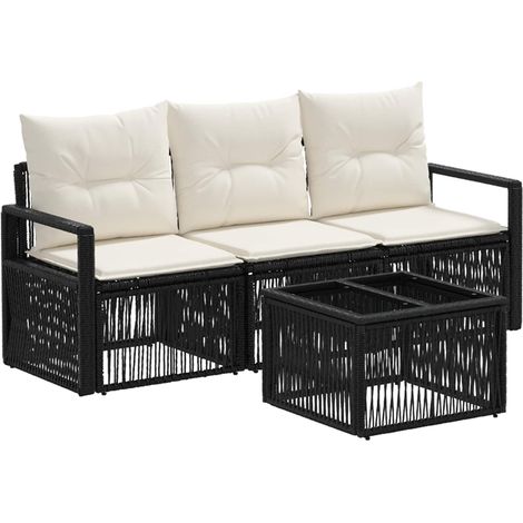 vidaXL Garden Sofa Set 4 pcs Black Poly Rattan