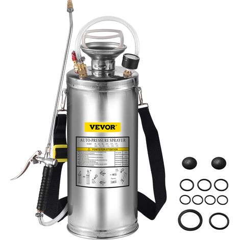 VEVOR Pulverizador de Mochila Manual Capacidad de 8 L Rociador de Mochila Presión de 1,5 - 4,0 bar con Boquilla de Latón Uso en Interior y Exterior para Jardinería Domestica y Limpieza de Pisos
