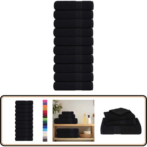 vidaXL Essuie-mains 10 pcs noir 50x100 cm 360 g/m² 100% coton (1/5)