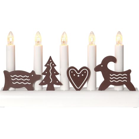 Star Trading Chandelier LED 'Julia', motifs en bois pain d'épices, 5 flammes