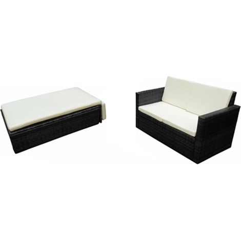 vidaXL Set Divani da Giardino 2 pz con Cuscini in Polyrattan Nero